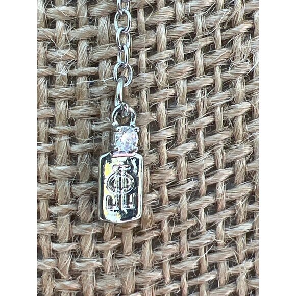 JLO Jennifer Lopez Bar Pendant Necklace Silver Tone Rope Chain Rhinestones Adj - Picture 5 of 5